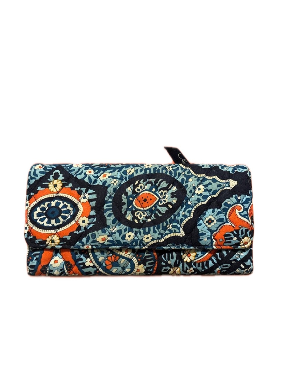 Vera Bradley Quilted Fold-Over Wallet in Navy, Teal, and Orange